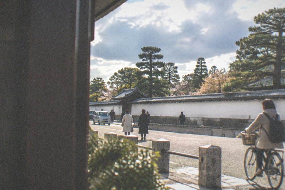 The white-walled outer wall and parkland surrounding the Kyoto Imperial Palace